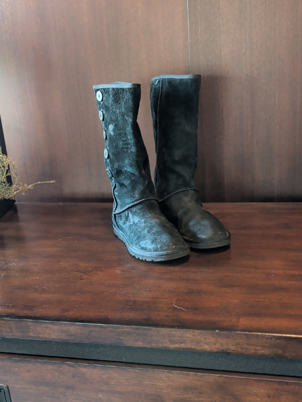 UGG Black Suede Button-Detail Tall Boots